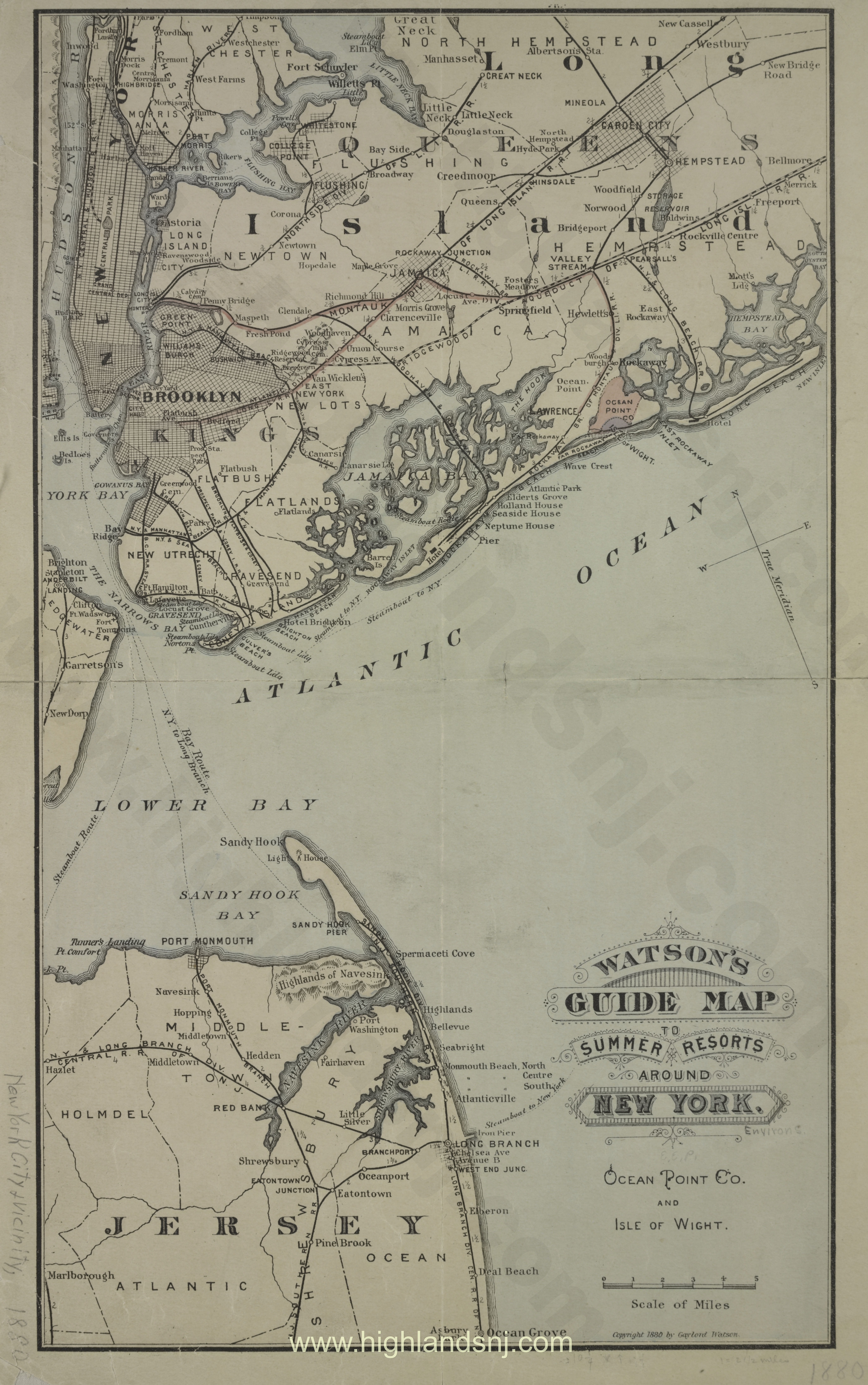 1880 Watson's guide map to summer resorts around New York